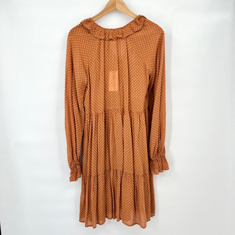 NEW $595 Johnny Was Orla Boho Swiss Dot Flowy Mini Dress Rust Brown Size Small - Picture 4 of 6